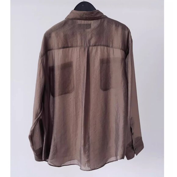 NEW No.6 Ilya Shirt - Ballet Brown Cafe Semi Sheer Buttondown Retro - Picture 5 of 10